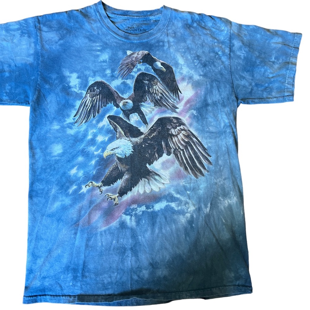 Men’s The Mountain Vintage Eagle T-Shirt Blue Tie Dye USA Flag Patriotic sz L
